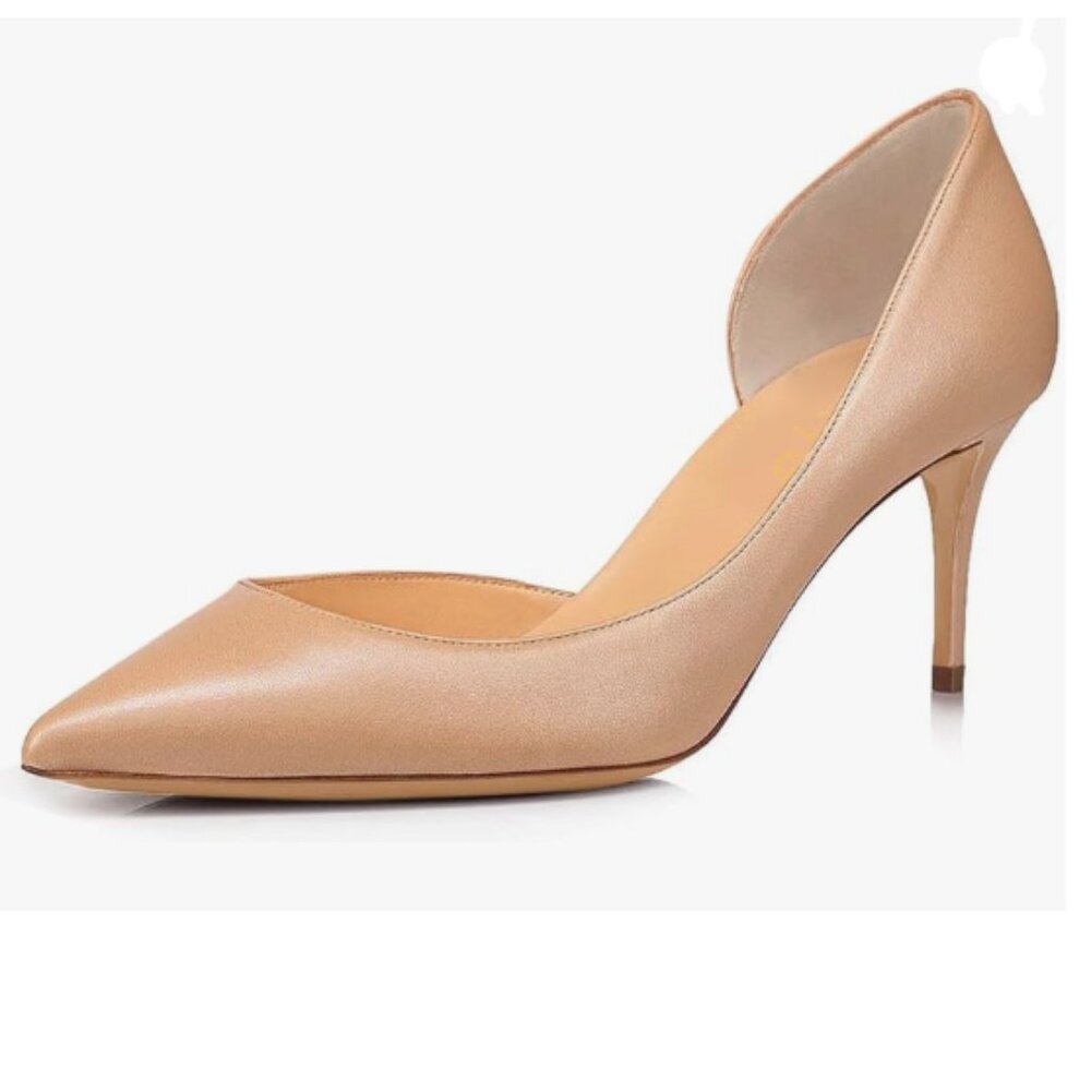 XYD Nude D'Orsay Low Heel Comfort Slip-on Pointed Toe Sexy Pumps Casual Shoes